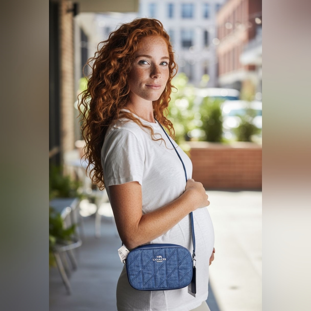 COACH Mini Jamie Navy Quilted Denim Crossbody Camera Bag - Picture 2 of 14